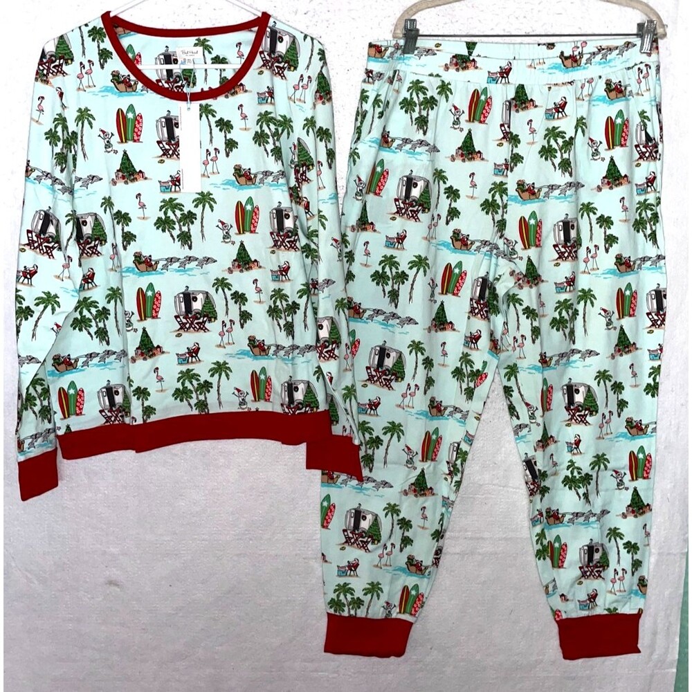 Bed Head Pajama Set Island Santa Jogger Warm Wishes RV Surf Palm Flamingo XL